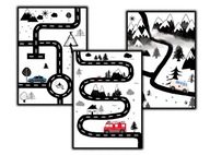 3 Plakaty auta samochód droga skandynawski 50 x 70