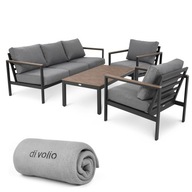 Meble ogrodowe aluminiowe zestaw sofa 3-osobowa fotele stół imitacja drewna