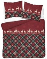 KARÁCSONYI ÁGYNEMŰ PIROS RÉNSZARVAS KOCKÁS HÓPEHELY PAMUT 220X200