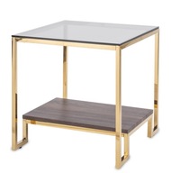 Kovový stolík zlatý s policou sklenená doska