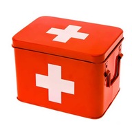 FÉM ELSŐSEGÉLY DOBOZ GYÓGYSZERES DOBOZ PIROS GYÓGYSZERES FEDÉLLEL