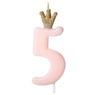 Świeczki na Tort cyfra 5 różowa złota korona urodziny urodzinowa 9,5cm 1szt