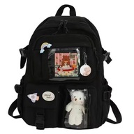 Školský batoh čierny chrbát pre dievčatko Taška s medvedíkom Kľúčenka