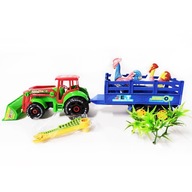 Traktor bager s prívesom a chovateľskými zvieratami hračka