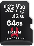 GOODRAM micro SDXC IRDM 64GB V30 A2 (UHS I U3) + adapter