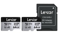 2x Lexar microSDXC kártya 64GB Professional Silver Plus R205/W100 V30