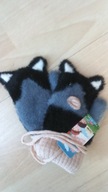 Rękawiczki dziecięce na sznurku uszy oczy kot czarne beż niebieskie 3-5 lat