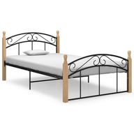 Rama łóżka, czarny metal i lite drewno dębowe, 120