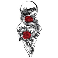 Tatuaż smok róże czerwone