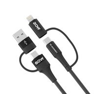 KABEL WOZINSKY PRZEWÓD UNIWERSALNY 4w1 2xUSB-C 1xUSB-A 1x Lightning 60W 1m