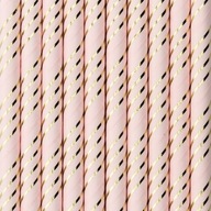 Slamky papierové Svetlo ružové so zlatými prúžkami 19.5 cm - Pridať eleganciu