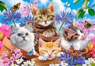 Puzzle 120 Układanka Dla Dzieci Zwierzęta Koty KOTKI Motyl Kwiaty 6+ Castor