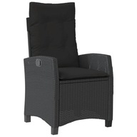 Krzesło ogrodowe z regulowanym oparciem, czarne, rattan PE, poduszka, 57x66
