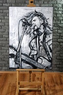Kurt Cobain Duży obraz olejny oryginalny czarno biały ręcznie malowany loft