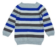 HANDMADE dłuższy sweter w paski 100% WEŁNA MERINO WOOL NOWY 116-122