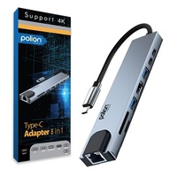 HUB adapter 8in1 POLION USB-C USB 3.0 PD HDMI 4K SD LAN adapter