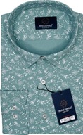 Elegantná vizitková zelená PREMIUM pánska košeľa s lycrou kvety REGULAR-FIT