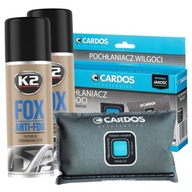 Pochłaniacz wilgoci K2 CARDOS + Antypara FOX 150ml spray x2 samochodu auta
