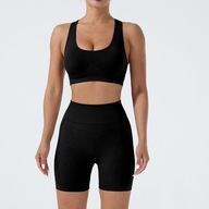 Dámska podprsenka na jogu, fitness šortky, dvojdielny set, čierna rS