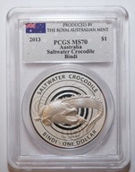 Australia 1 dolar 2013 Krokodyl Bindi PCGS MS 70 grading