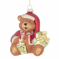 Vianočná Guľa sklenený vianočný medvedík s darčekmi