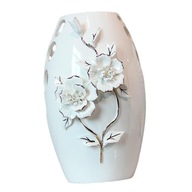 Biela keramická váza Ozdoba na stôl Kvetinový vyrezávaný vzor 25,5 cm x 16,