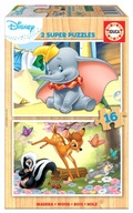 Puzzle 2 x 16 dielikov Bambi / Dumbo (drevené) /Educa