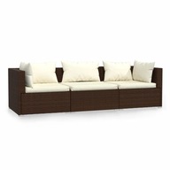 Sofa ogrodowa rattanowa 3-osobowa, brązowa, wymiary: 70x70x60,5 cm