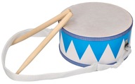 Bębenek biało-niebieski Drewniany z paskiem Instrumenty dla dzieci 3+