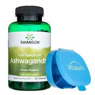 Ashwagandha 450 mg Regeneracja Stres Koncentracja Swanson 100k + Pillbox