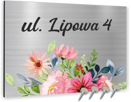 Numer domu DUŻA TABLICZKA ADRESOWA aluminiowa folkowa w kwiaty na działkę