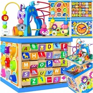 HRAČKA NA TRIEDENIE DREVENÁ VZDELÁVACIA KOCKA S LABYRINTOM, TVAR ABECEDA MONTESSORI