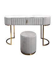 Šedo-zlatý toaletný stolík s mramorom v sade s taburetom Alis Premium 120x40x80