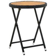 Čajový stolík čierny 60 cm PE ratan a akáciové drevo