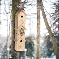 Budka lęgowa 3-piętrowa dla ptaków drewniana / domek lęgowy 60x15x13,5 cm /