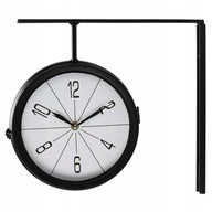 Dwustronny zegar na wsporniku DWORCOWY RETRO czarny dekoracyjny 20 cm metal