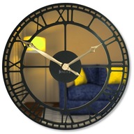 Kovové veľké nástenné hodiny čierne zrkadlo zlaté 50cm do obývačky