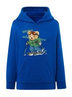 Chlapčenská mikina s kapucňou s medvedíkom na lyžiach modrá, veľ. 134/140