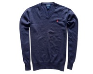 POLO RALPH LAUREN NAVY BLUE V-Neck Młodzieżowy Bawełniany Sweter 170