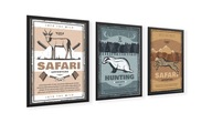Sada plagátov grafiky A3 retro zvieratá safari