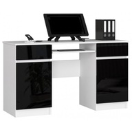 Písací stôl pod počítač notebook A5 biely-čierny lesk 135cm AKD