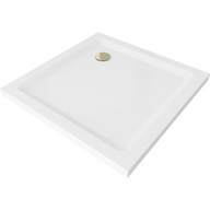 Mexen Flat štvorcová sprchová vanička slim 100 x 100 cm, biela, syfon zlatá