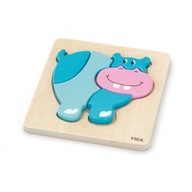 Pierwsze drewniane Puzzle maluszka Hipopotam ROK