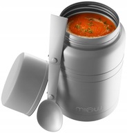 Oceľová jedálenská termoska s lyžicou na potraviny Miowi 500 ml strieborná