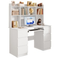 MODERN ÍRÓASZTAL FELTÉTTEL FEHÉR 6 FIÓKOS POLCOS IRODAI DOLGOZÓSZOBA