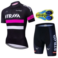 STRÓJ ROWEROWY STRAVA SPODENKI ŻELOWE KOSZULKA KOMPLET KOLARSKI RÓŻOWY