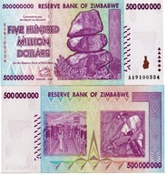 ZIMBABWE 500 MILION DOLLARS 500000000 DOLLARS 2008 P-82a UNC