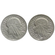 Lot: 2 x 5 złotych Głowa kobiety 1932, 1933, stan 2-/3-