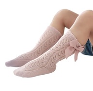 Ponožky dievčenské s mašľou mašle prelamované ružové ozdobné veľ. S