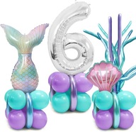 e262 balony morskie syrenka cyfra 6 urodziny pastelowe